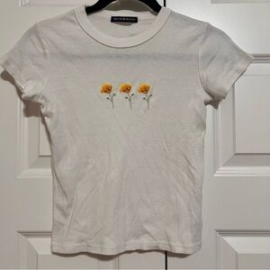 Brandy Melville White Crop Top with Yellow Floral Embroidery